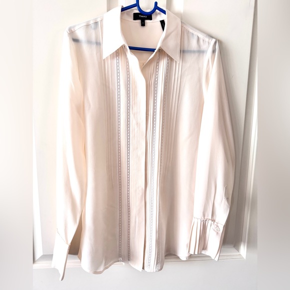 NWOT Theory Alwinth Mosaic 100% Silk Button Down Blouse - Picture 3 of 10